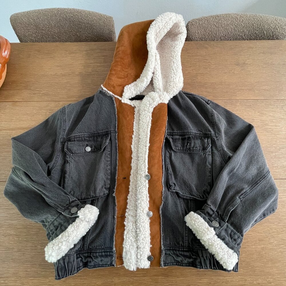 Free People Black and Brown Jean Jacket with Cream Lining